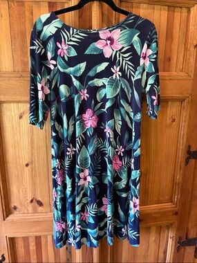 Old Navy Navy Floral Asymmetrical Dress with Pink & Teal Flowers
